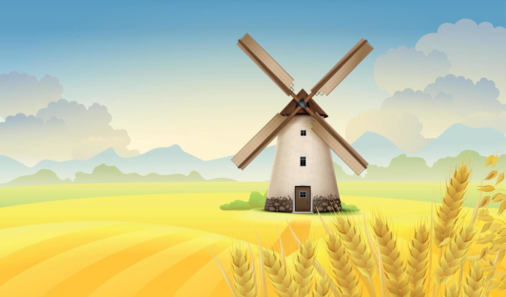 Windmill Landscape Realistic Background vector