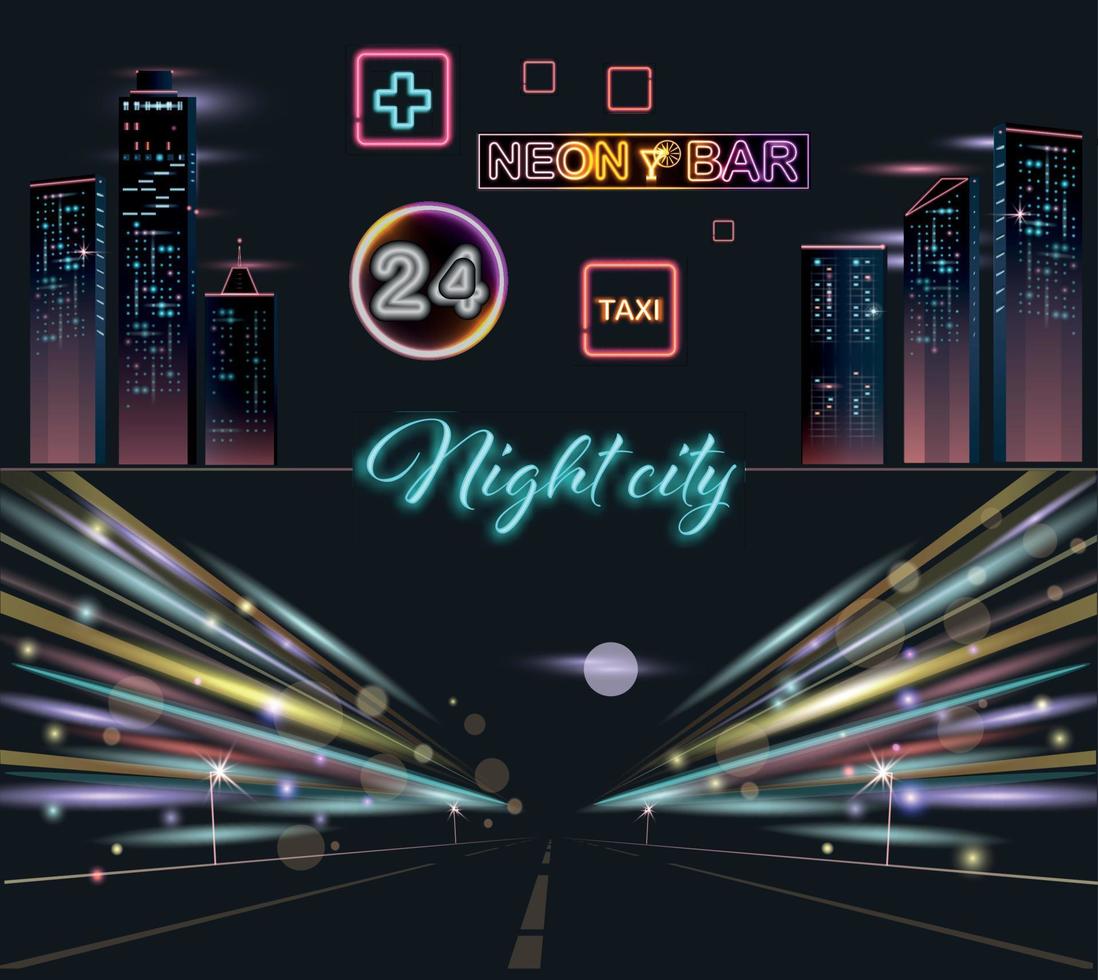 Night City Realistic Set vector