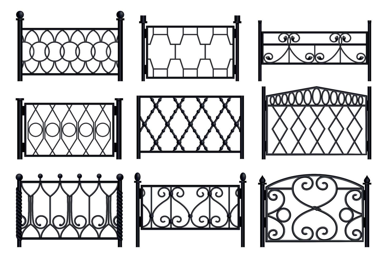 Metal Fence Sections Realistic Set vector