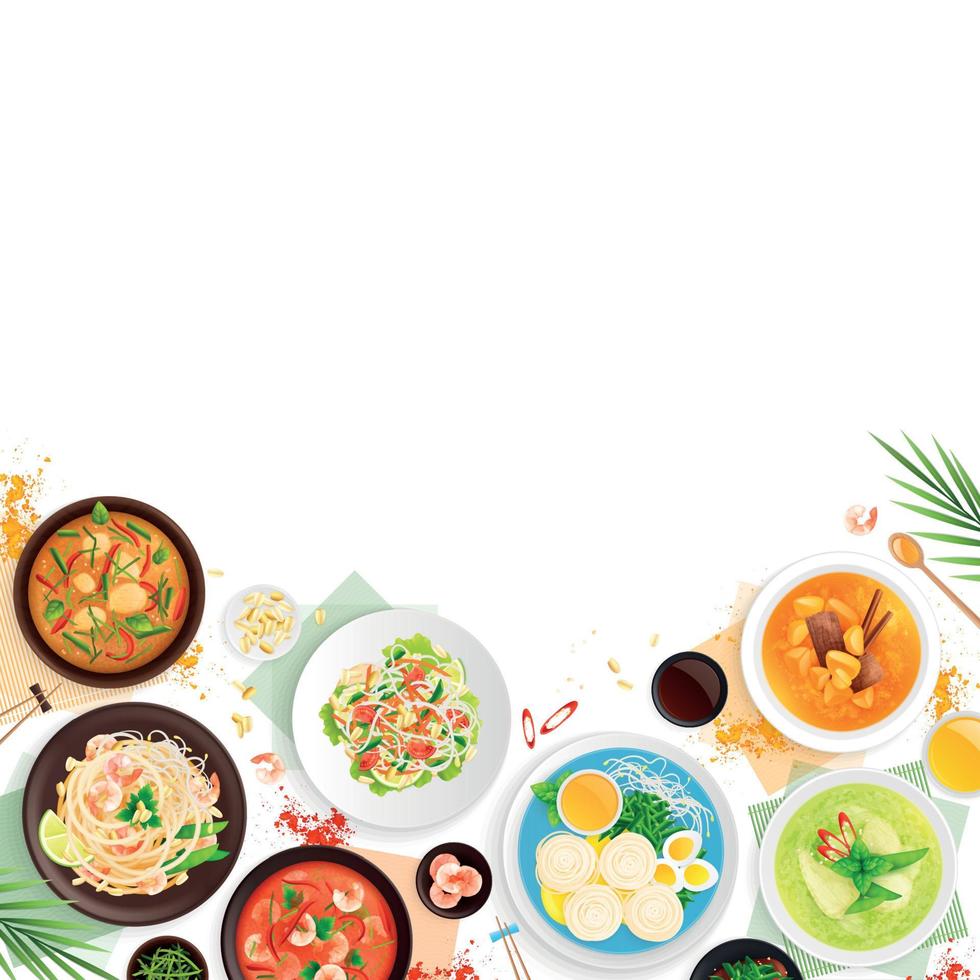 Thai Cuisine Food Flat Illustration vector