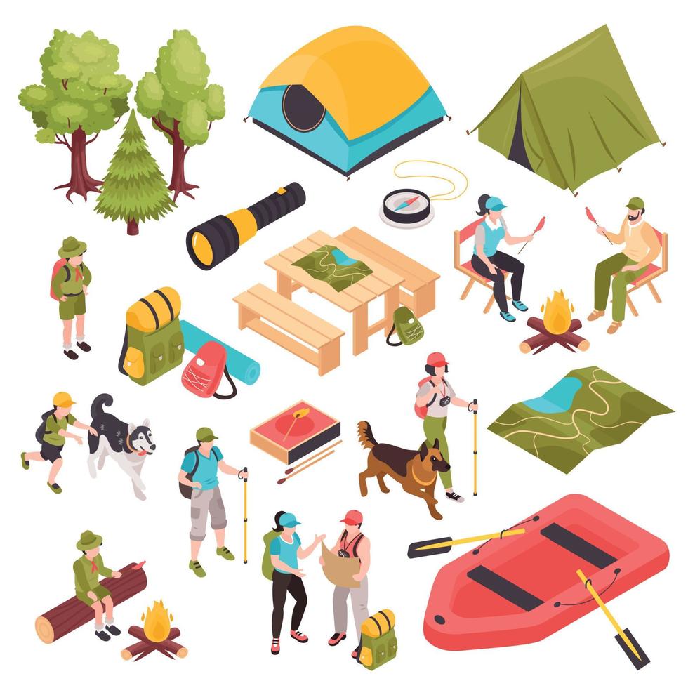 conjunto de iconos de camping de senderismo vector