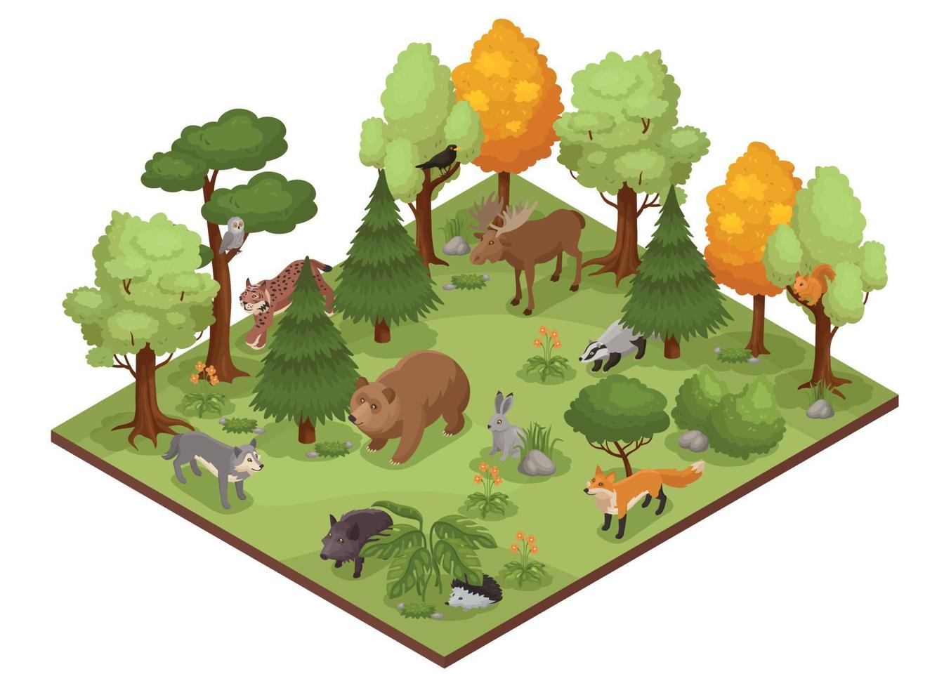 Isometric Forest Animals Composition vector