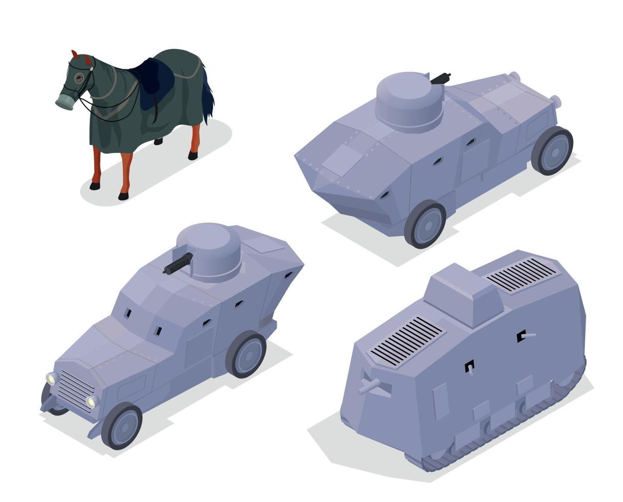WWI Military Vehicles Set vector