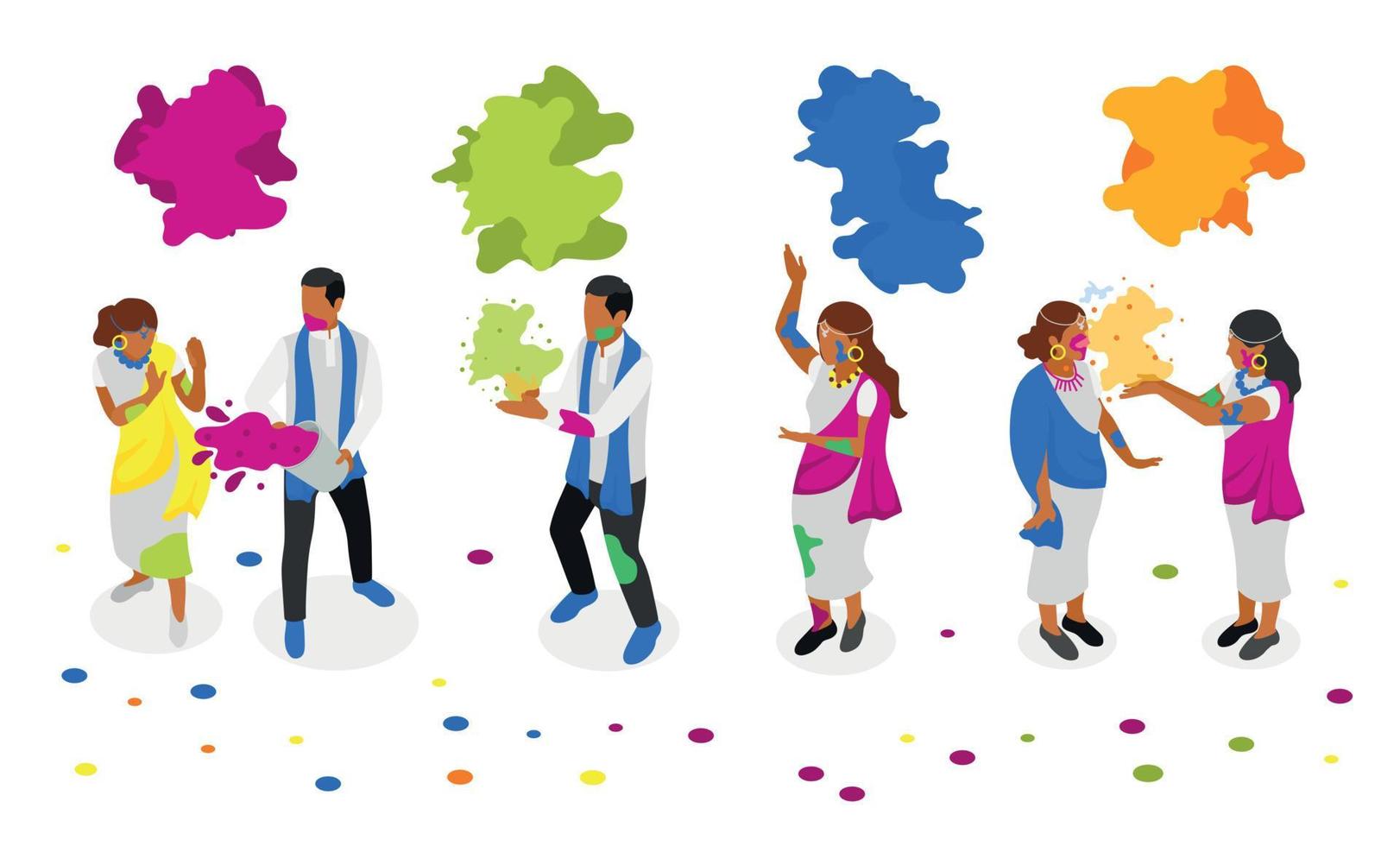 People Celebrating Holi Isometric Composition vector