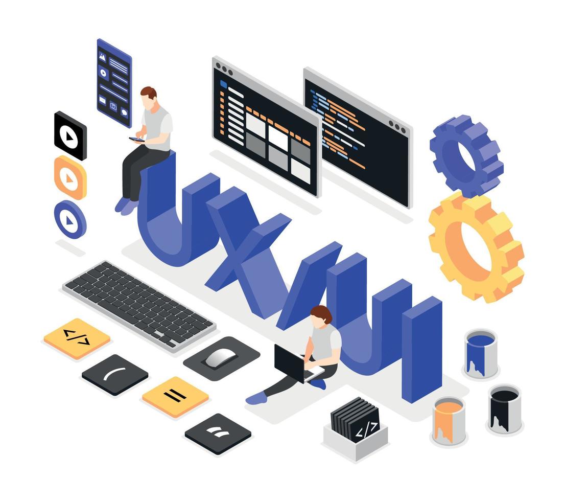 UI And UX Isometric Composition vector