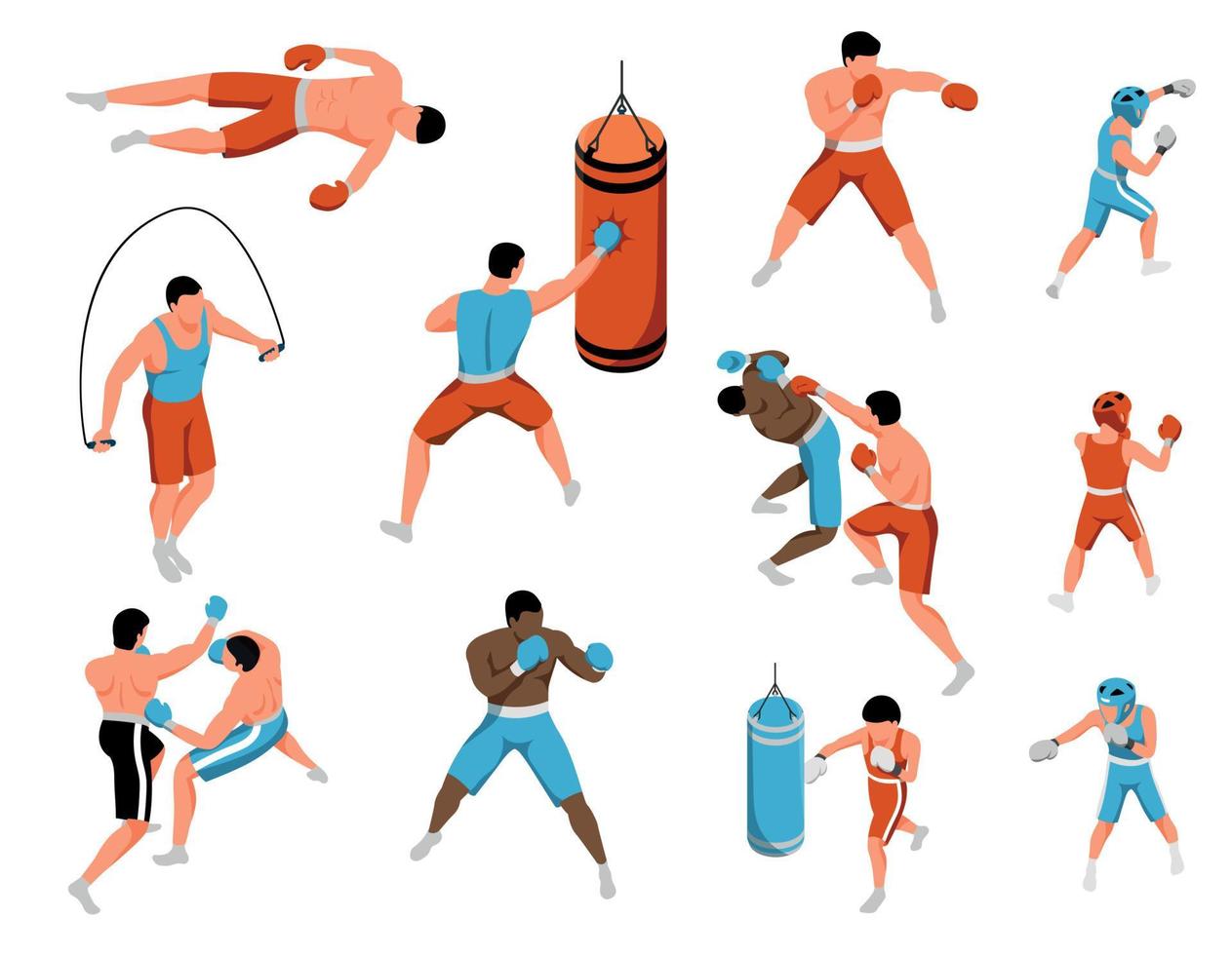 Isometric Boxing Kids Set vector