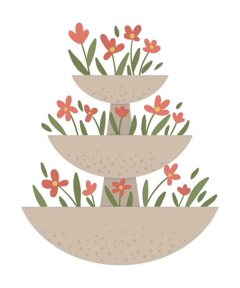 ilustración vectorial de la cama de flores escalonada. macizo de flores de piedra decorativa para jardín. hermosas hierbas, plantas y flores de primavera y verano. vector