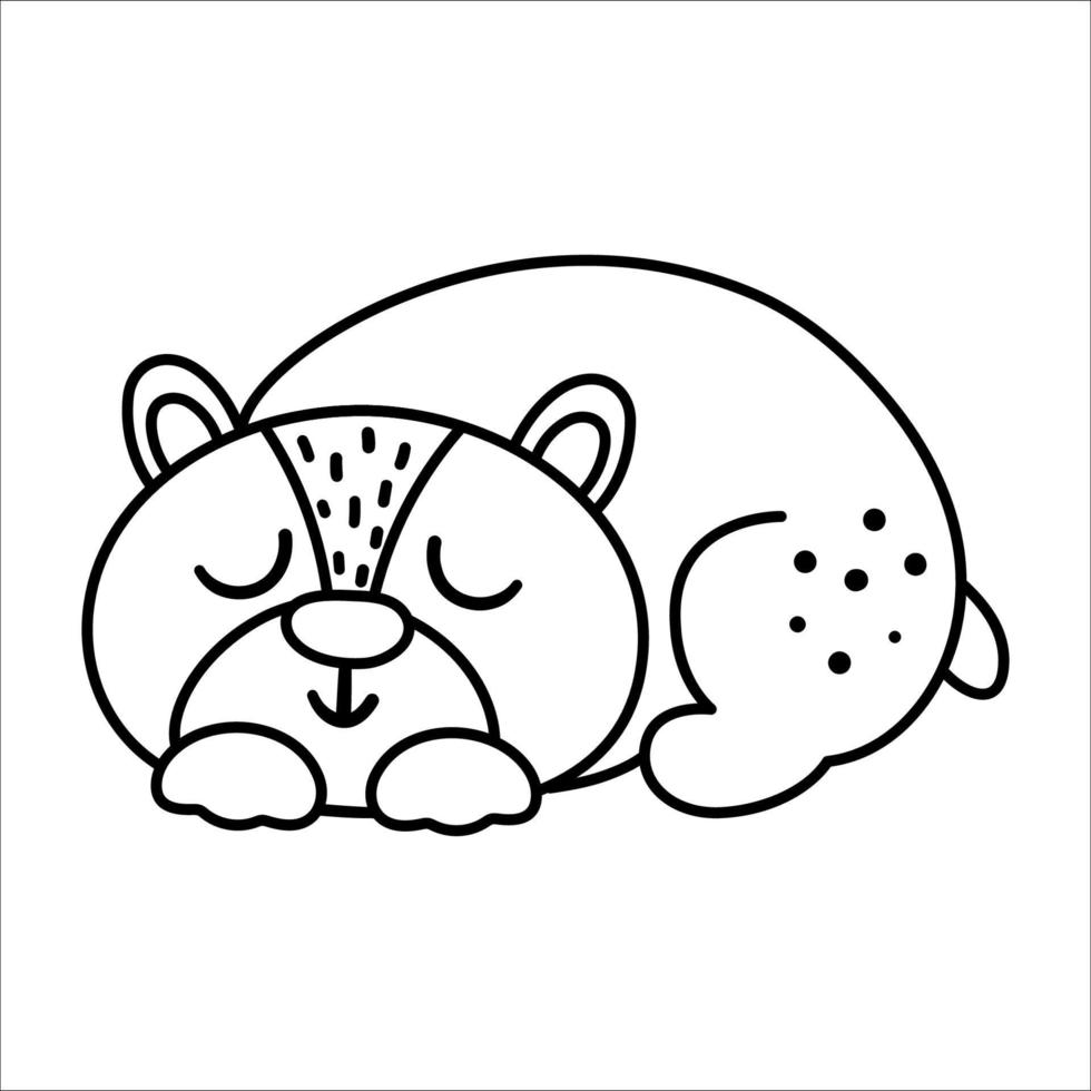 oso de bebé dibujado a mano en blanco y negro vectorial. lindo icono de la línea de animales del bosque durmiendo aislado en fondo blanco. ilustración de bosque dulce o página para colorear. vector