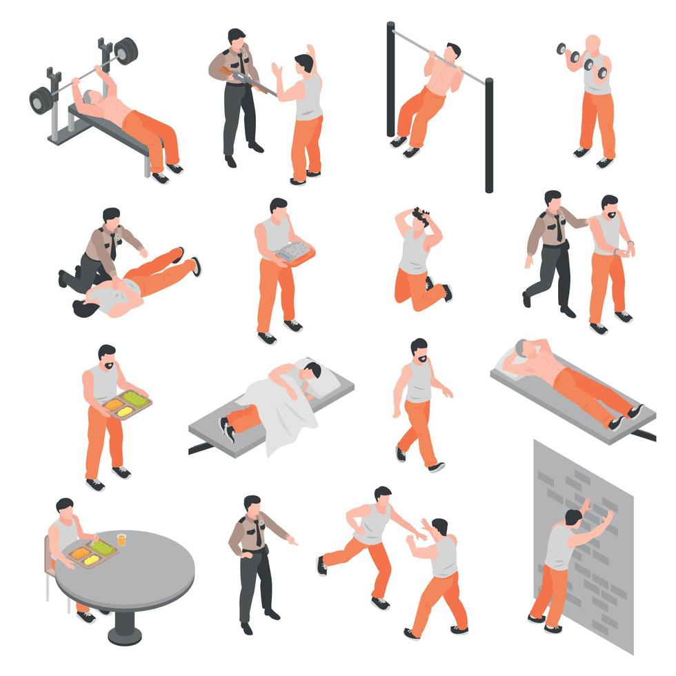 Prison Isometric Icons Set vector