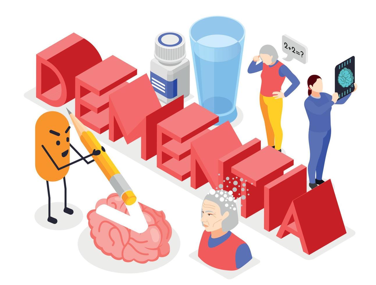 Dementia Symptoms Isometric Composition vector