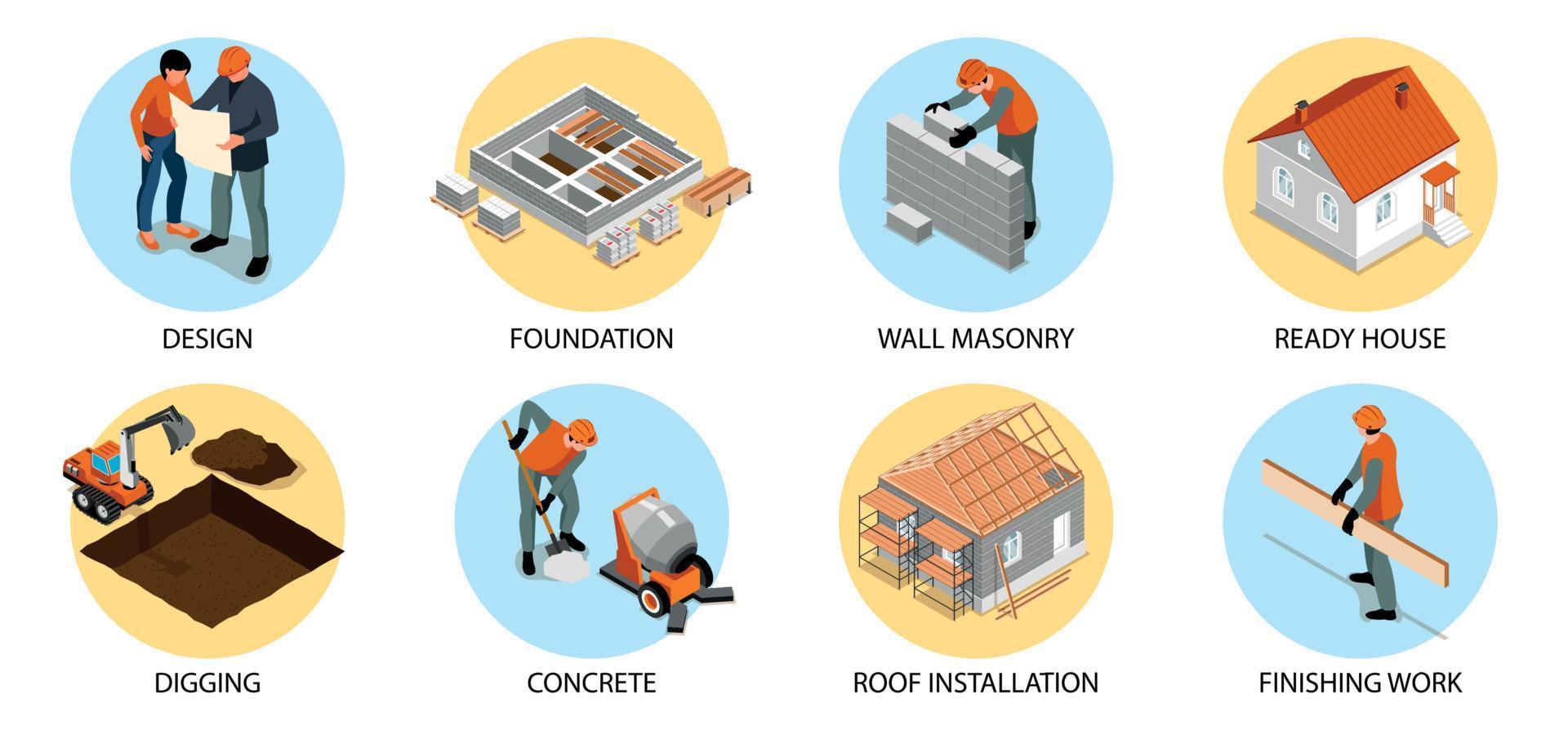 conjunto de composición redonda de construcción de casas vector