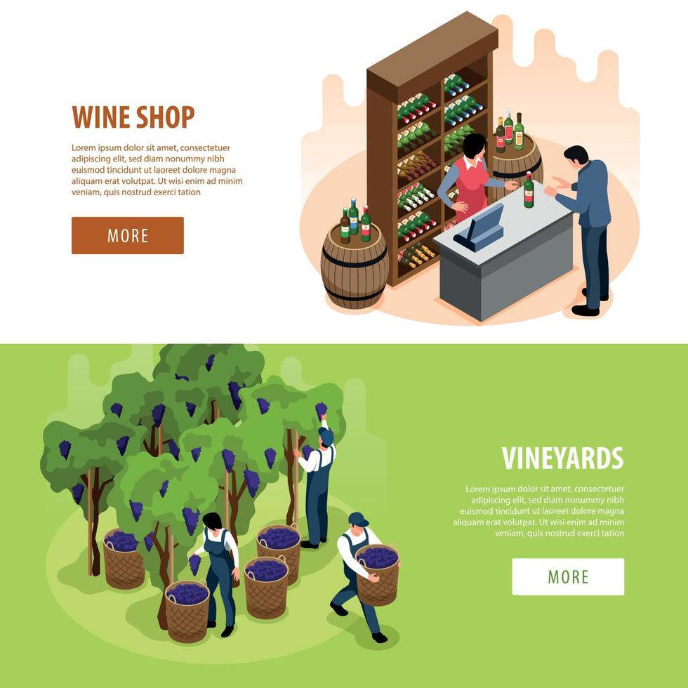 Wine Isometric Banners Set vector