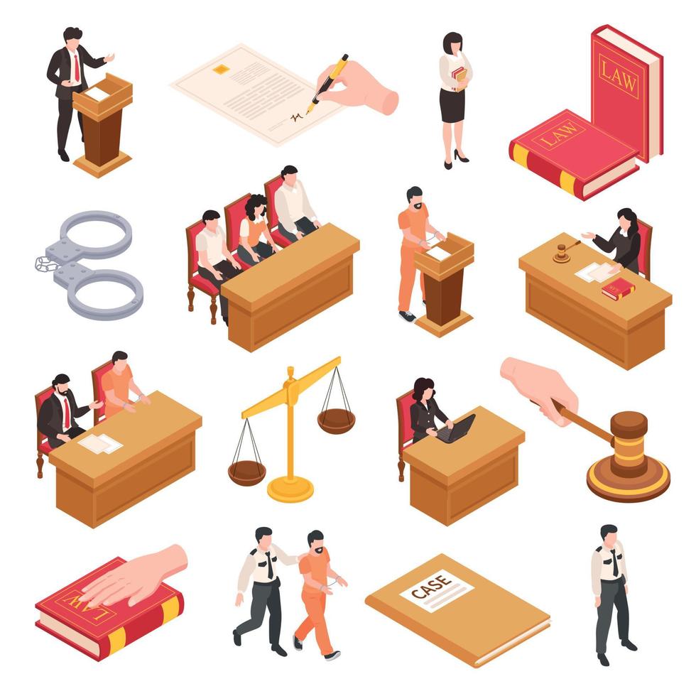 Law And Justice Isometric Set vector