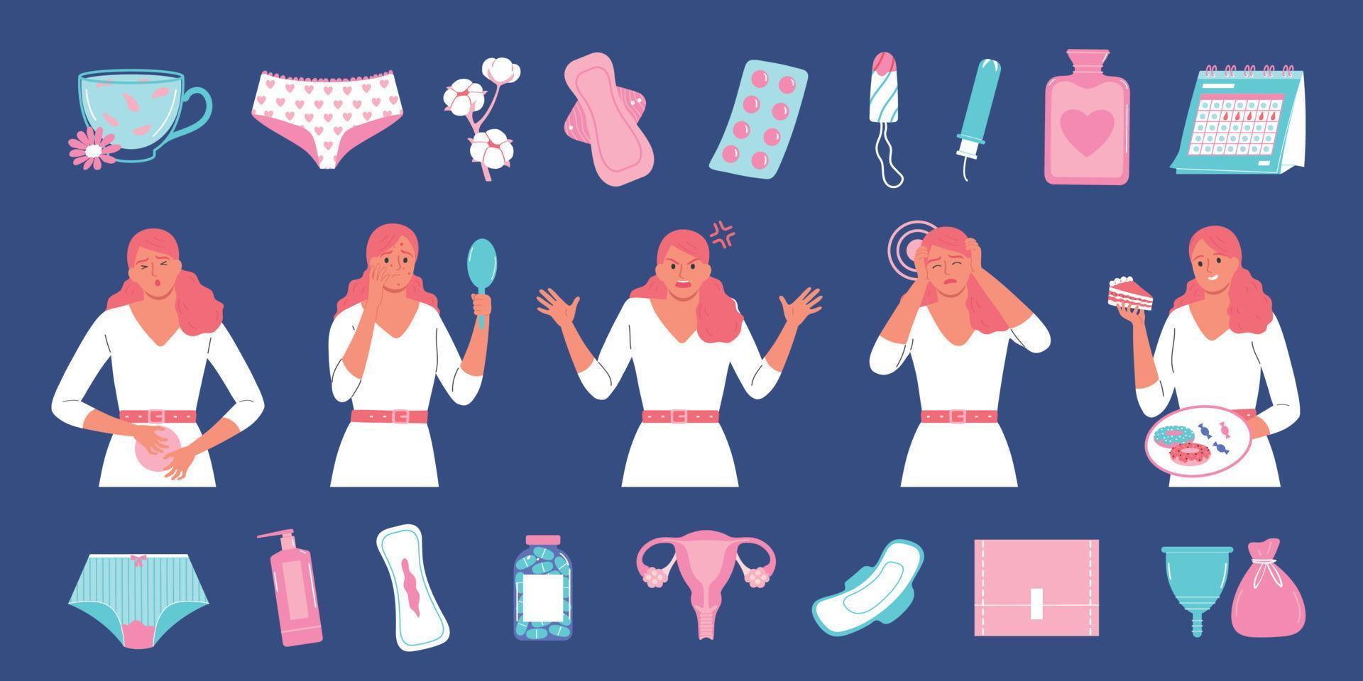 Women health Flat Color Set vector