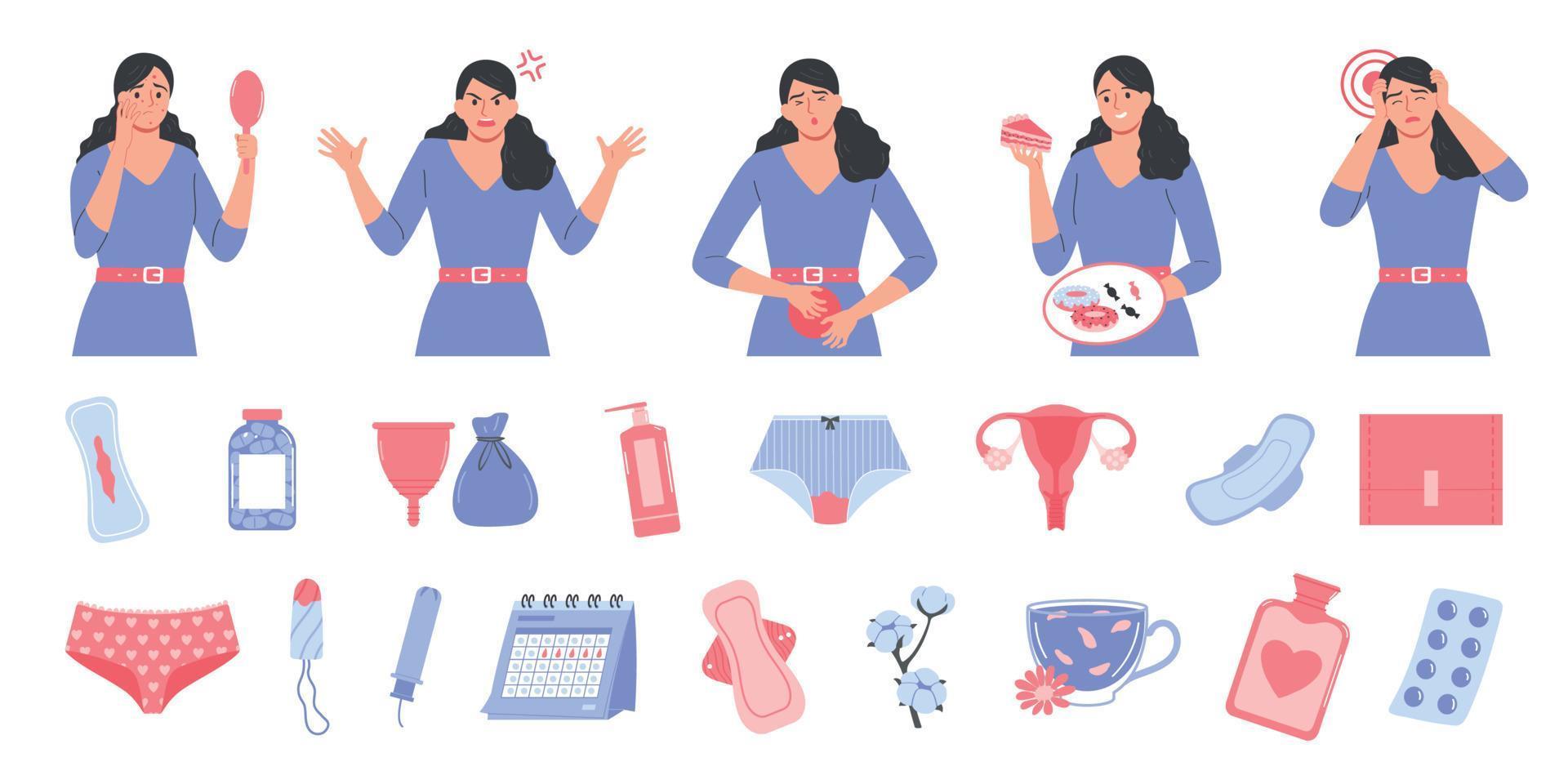 conjunto de menstruación y síndrome premenstrual vector