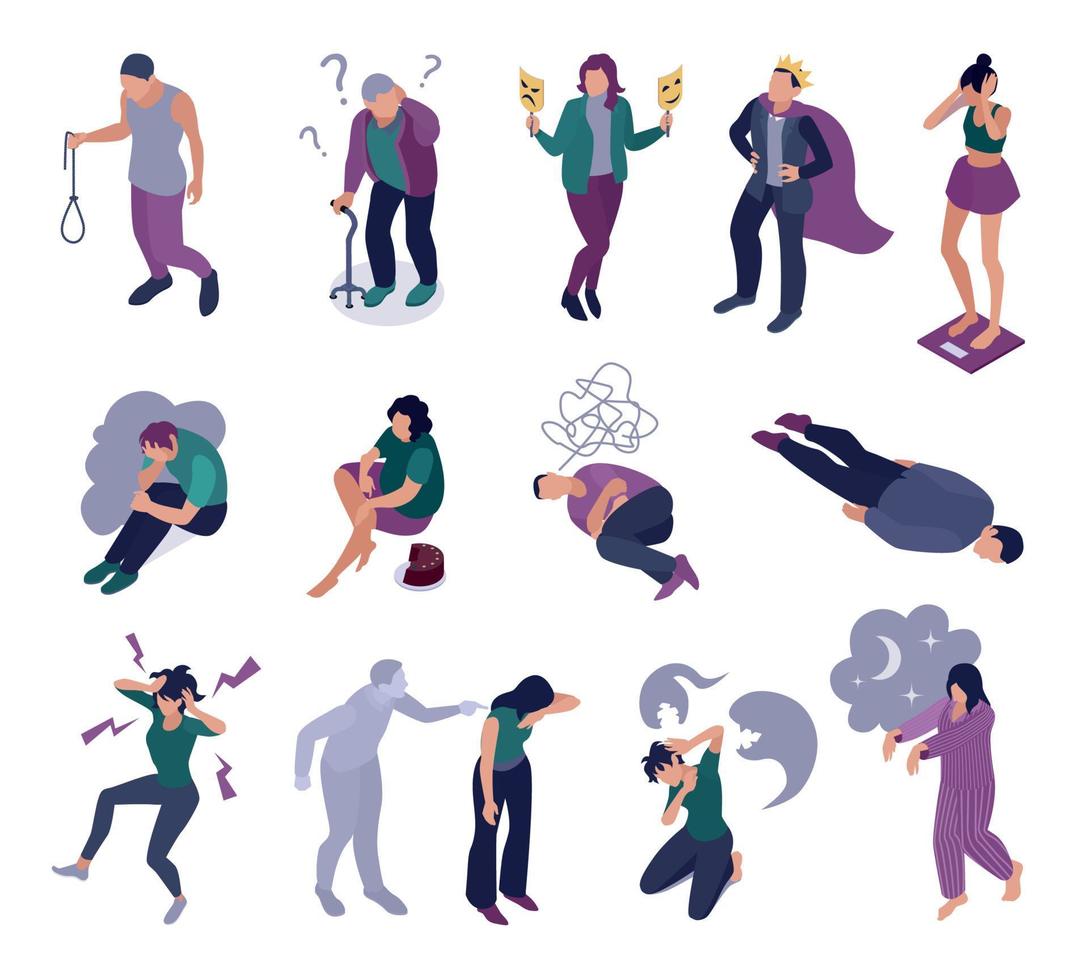 Isometric Mental Disorders Icon Set vector