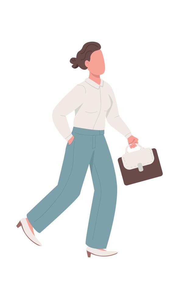Office lady wearing light pantsuit semi flat color vector character