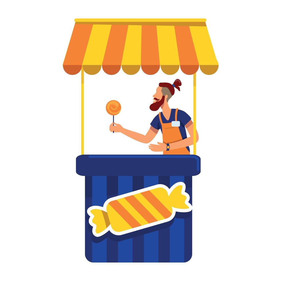 Man selling candy semi flat color vector character