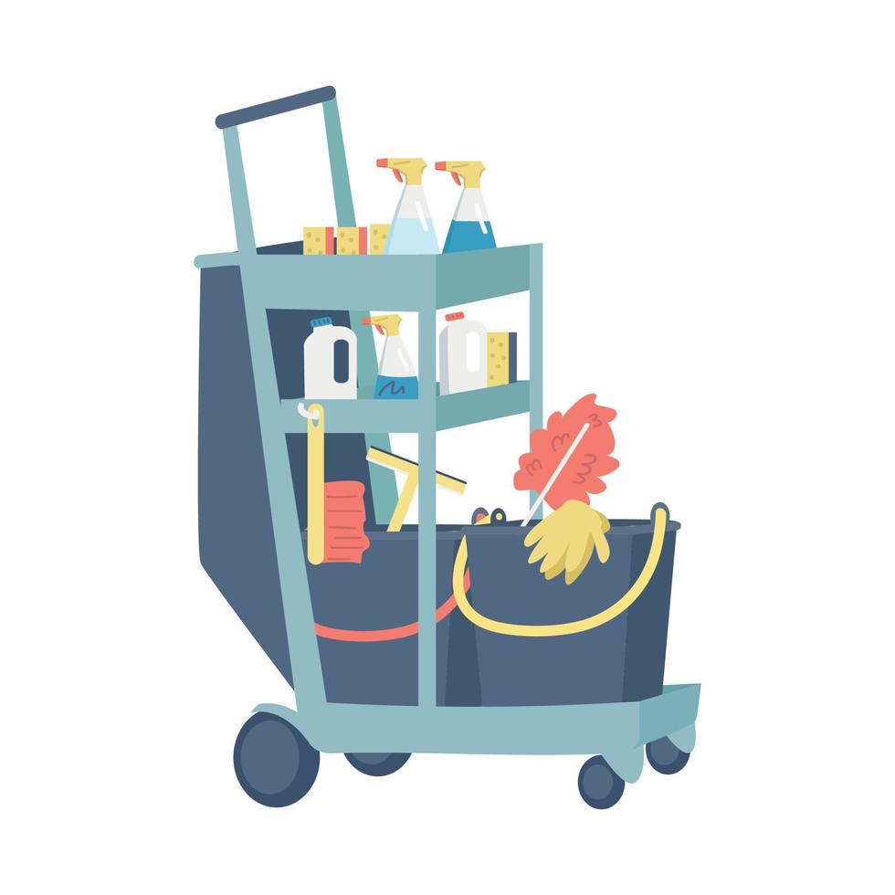 Janitorial cleaning cart semi flat color vector object