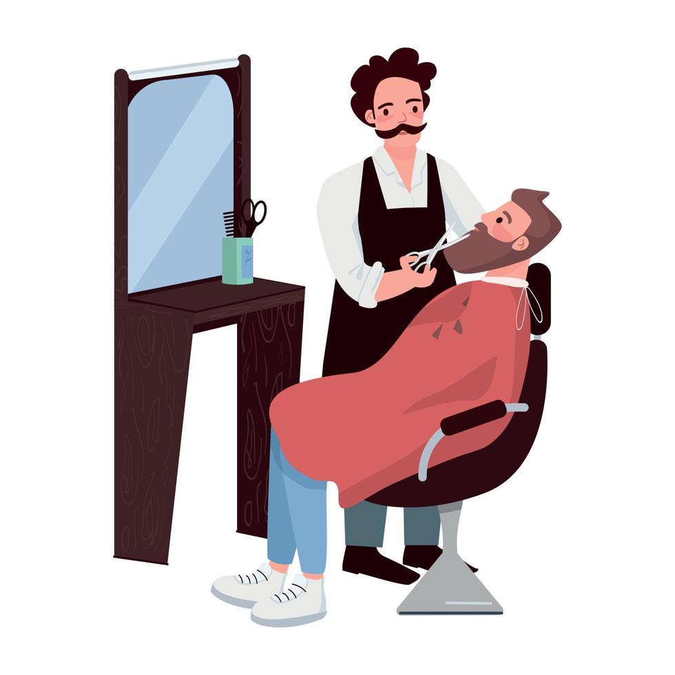 Barber and bearded man semi flat color vector characters