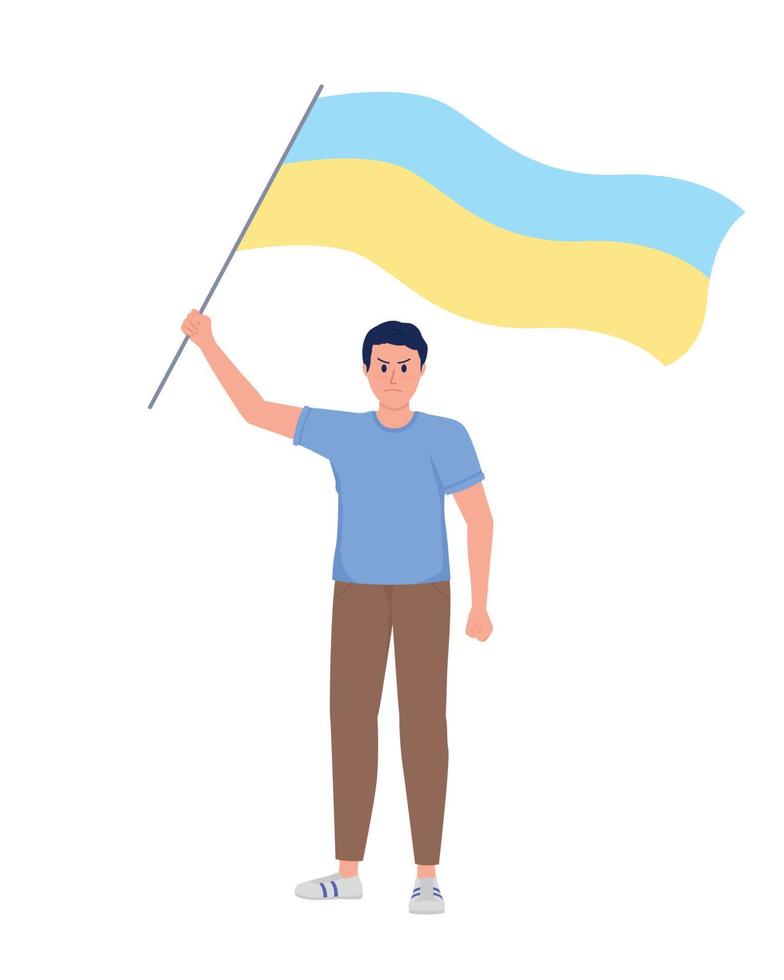 hombre que sostiene la bandera ucraniana carácter vectorial de color semiplano vector