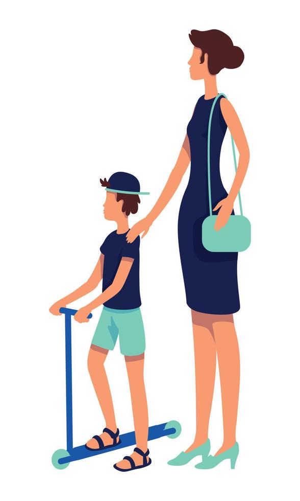 Stylish woman with young boy semi flat color vector characters
