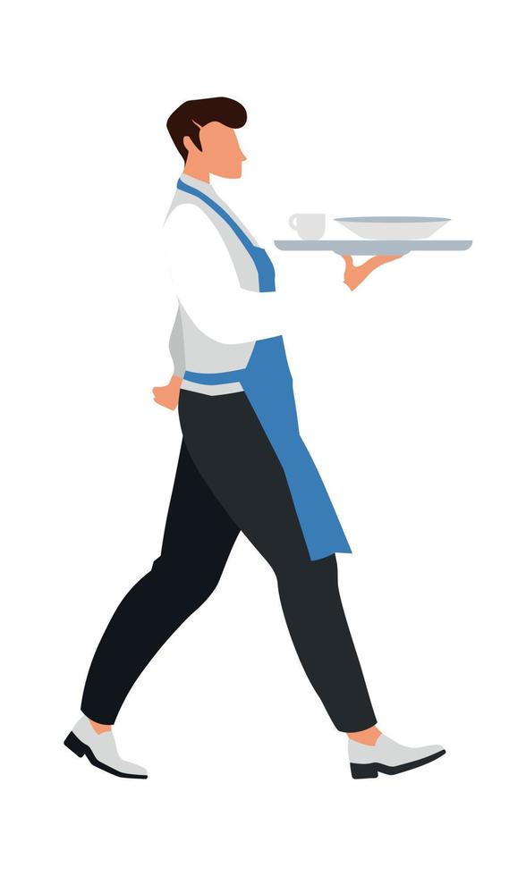 Male waiter with tray semi flat color vector character