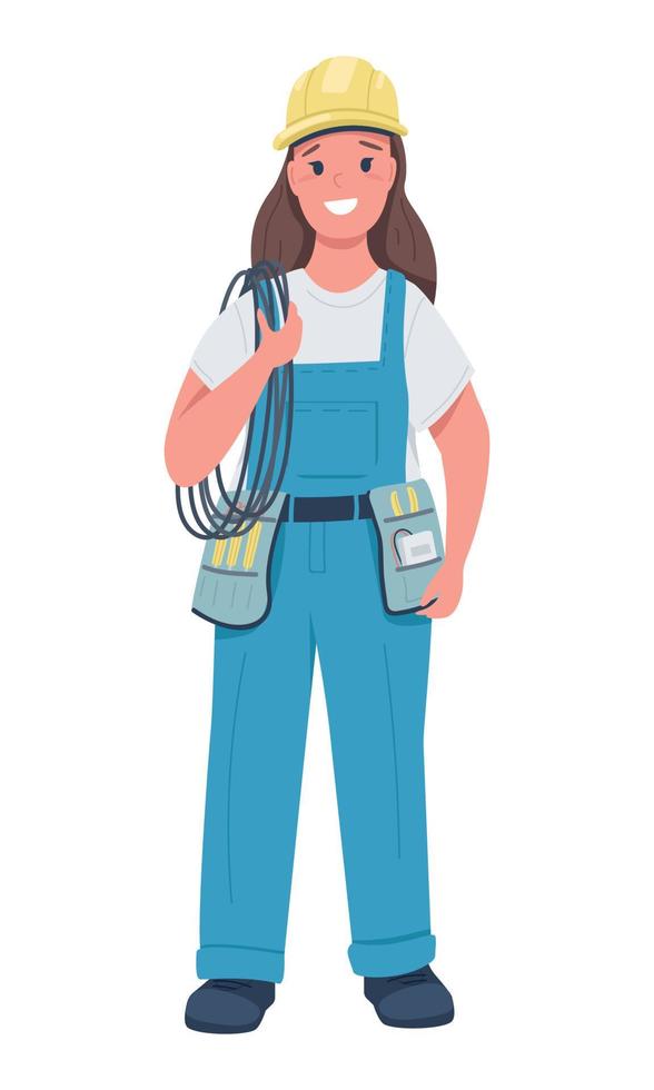 Female utility worker semi flat color vector character