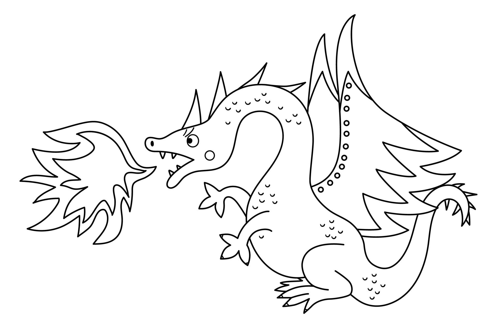 dragon coloring pages for kids blowing fire