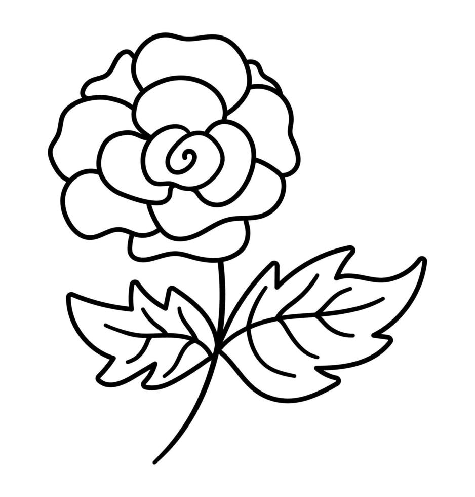 Vector black and white rose icon. Beautiful line garden flower illustration or coloring page isolated on white background