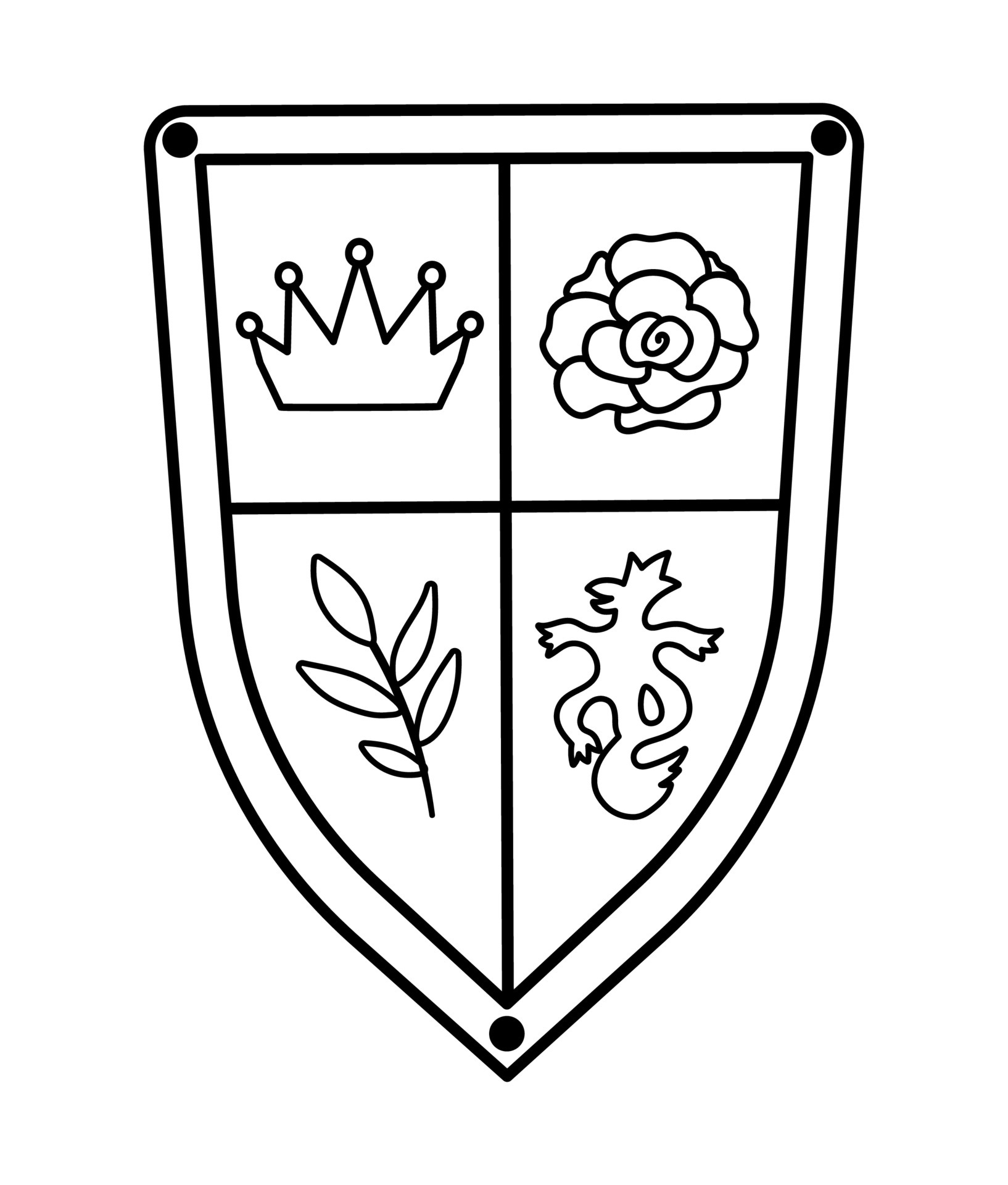 Vector black and white shield icon. Fairy tale knight line armor with