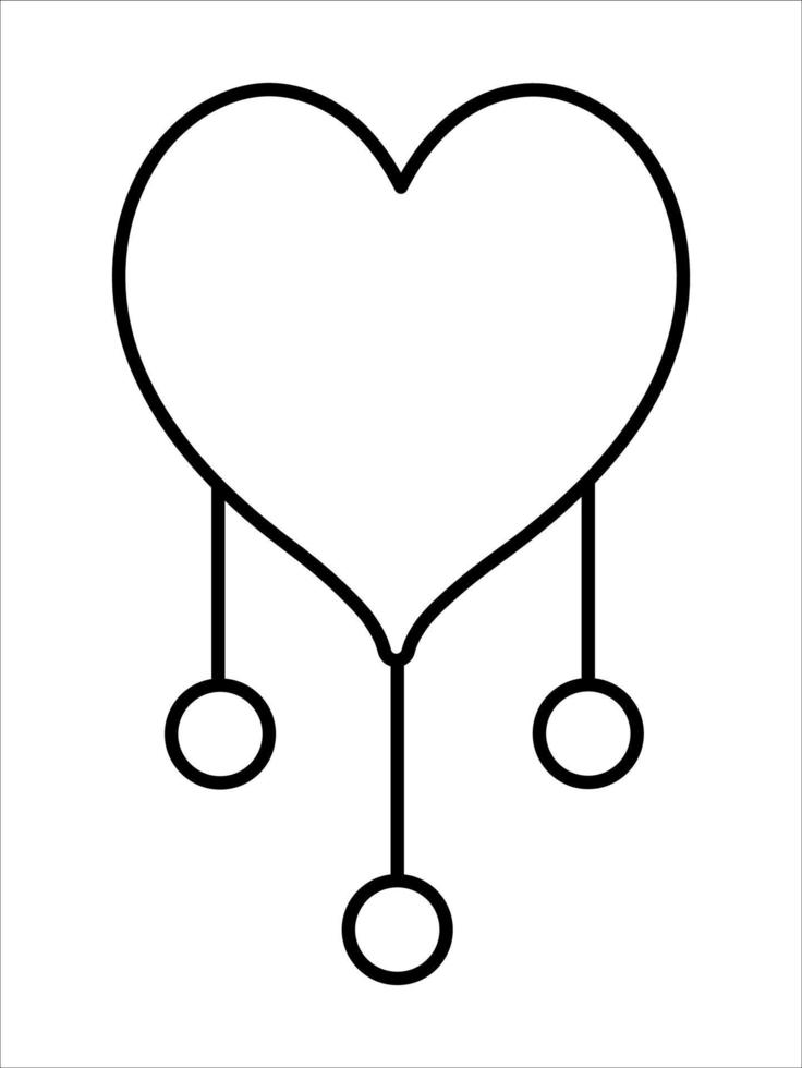 Vector black and white boho heart with pendants. Bohemian line icon isolated on white background. Celestial outline illustration.