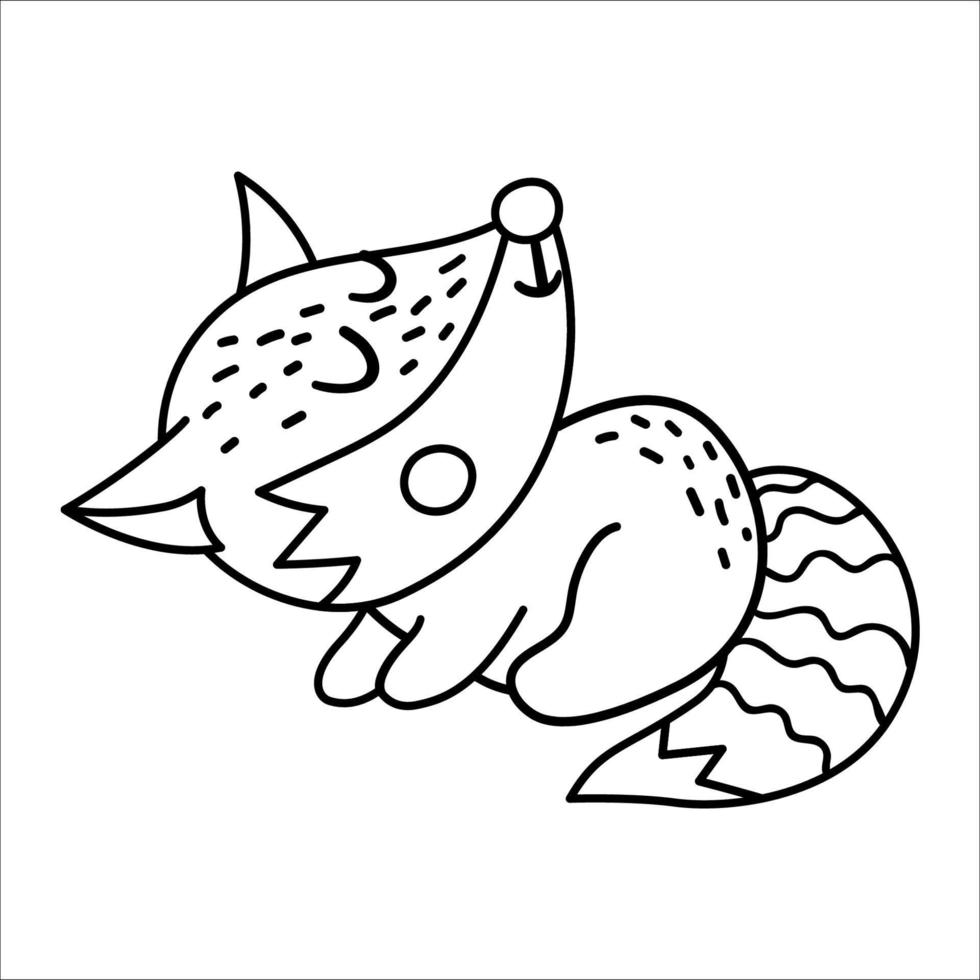 Vector black and white hand drawn baby fox. Cute little woodland animal line icon isolated on white background. Sweet forest illustration or coloring page.