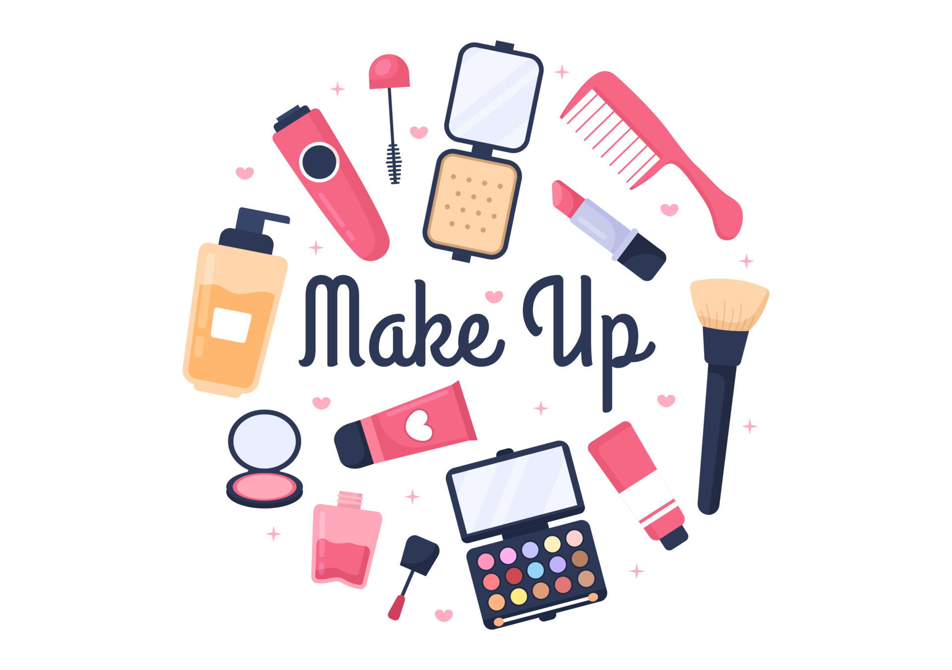 Make Up Cosmetics Collection of Glamour Girl Like Nail Polish, Mascara,  Lipstick, Eyeshadows, Brush or Powder in Flat Cartoon Vector Illustration  6847445 Vector Art at Vecteezy