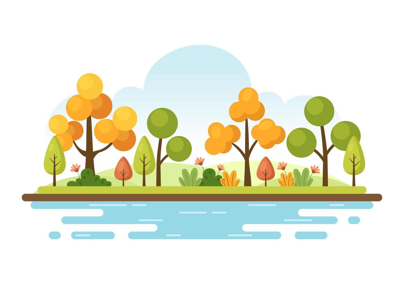 Nature and Landscape Unique of Trees, Forest, Mountains, Flowers or Plants in Spring and Summer Background in Abstract Different Shapes Flat Style Illustration vector