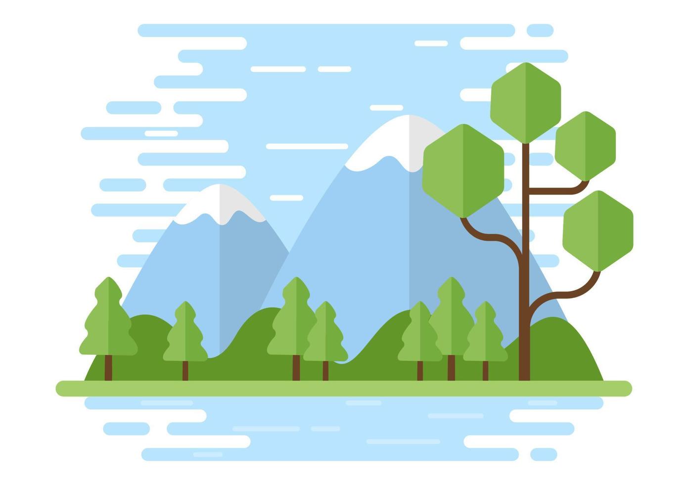 naturaleza y paisaje únicos de árboles, bosques, montañas, flores o plantas en primavera y verano de fondo en diferentes formas abstractas ilustración de estilo plano vector