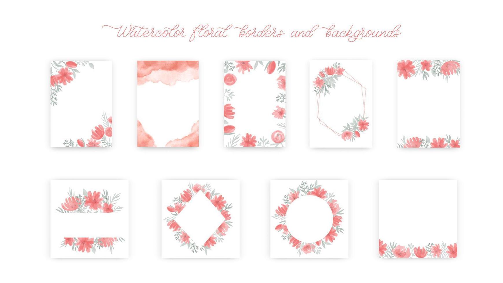 Vector botanical floral watercolor banner set, border or background with pink flowers. Romantic design for natural cosmetic, perfume, women product, greeting card or wedding invitation.