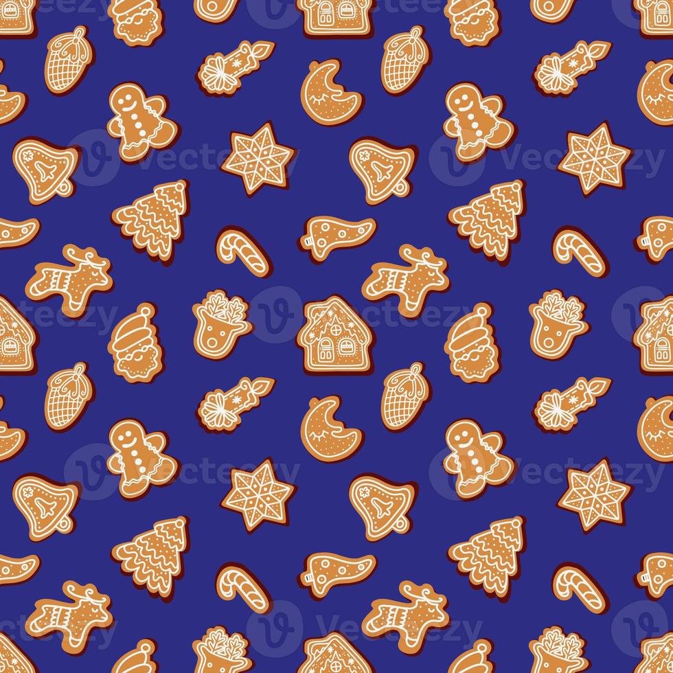 patrón vectorial sin costuras de galletas de jengibre tradicionales de varias formas para navidad foto