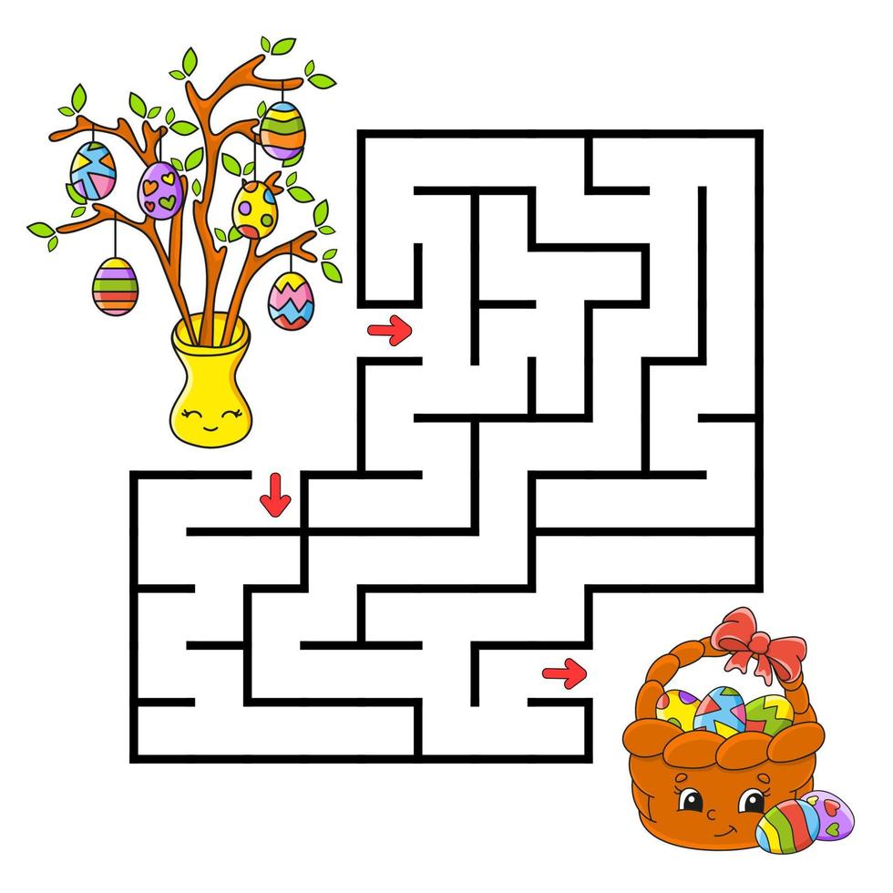 Square maze. Game for kids. Puzzle for children. Labyrinth conundrum. Color vector illustration. Isolated vector illustration. cartoon character. Easter theme.