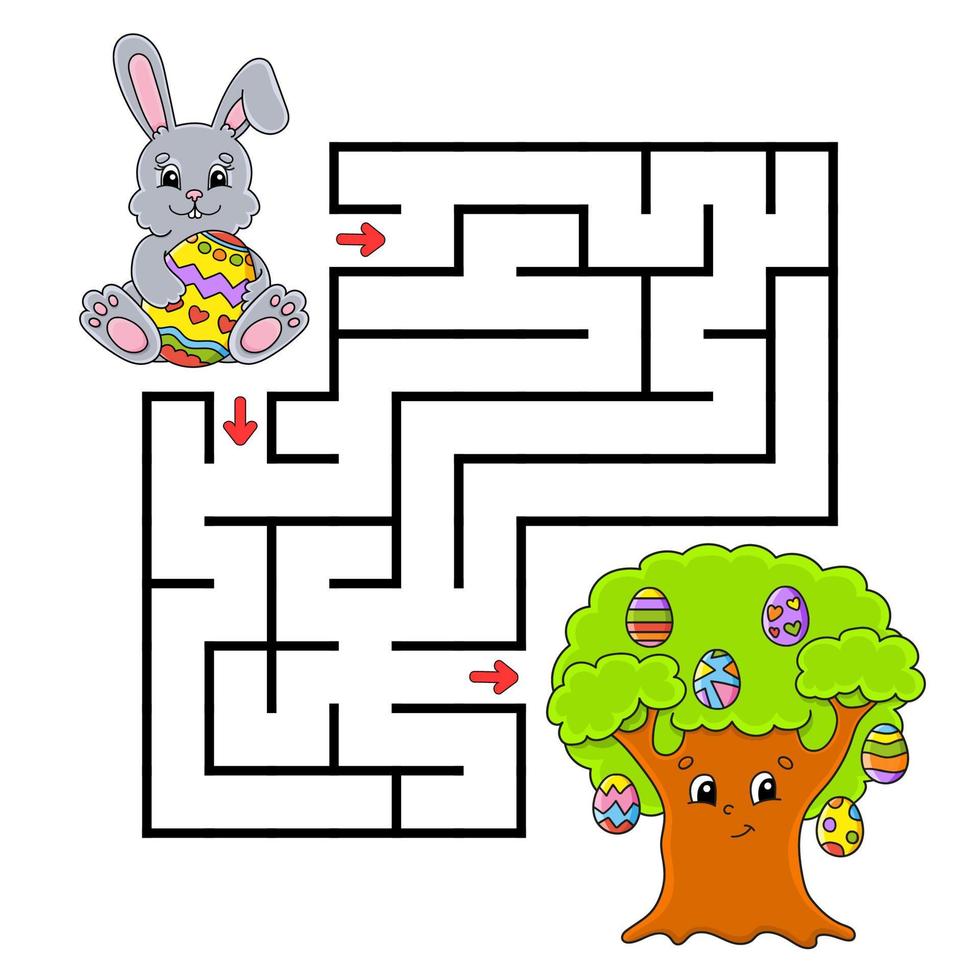 Square maze. Game for kids. Puzzle for children. Labyrinth conundrum. Color vector illustration. Isolated vector illustration. cartoon character. Easter theme.