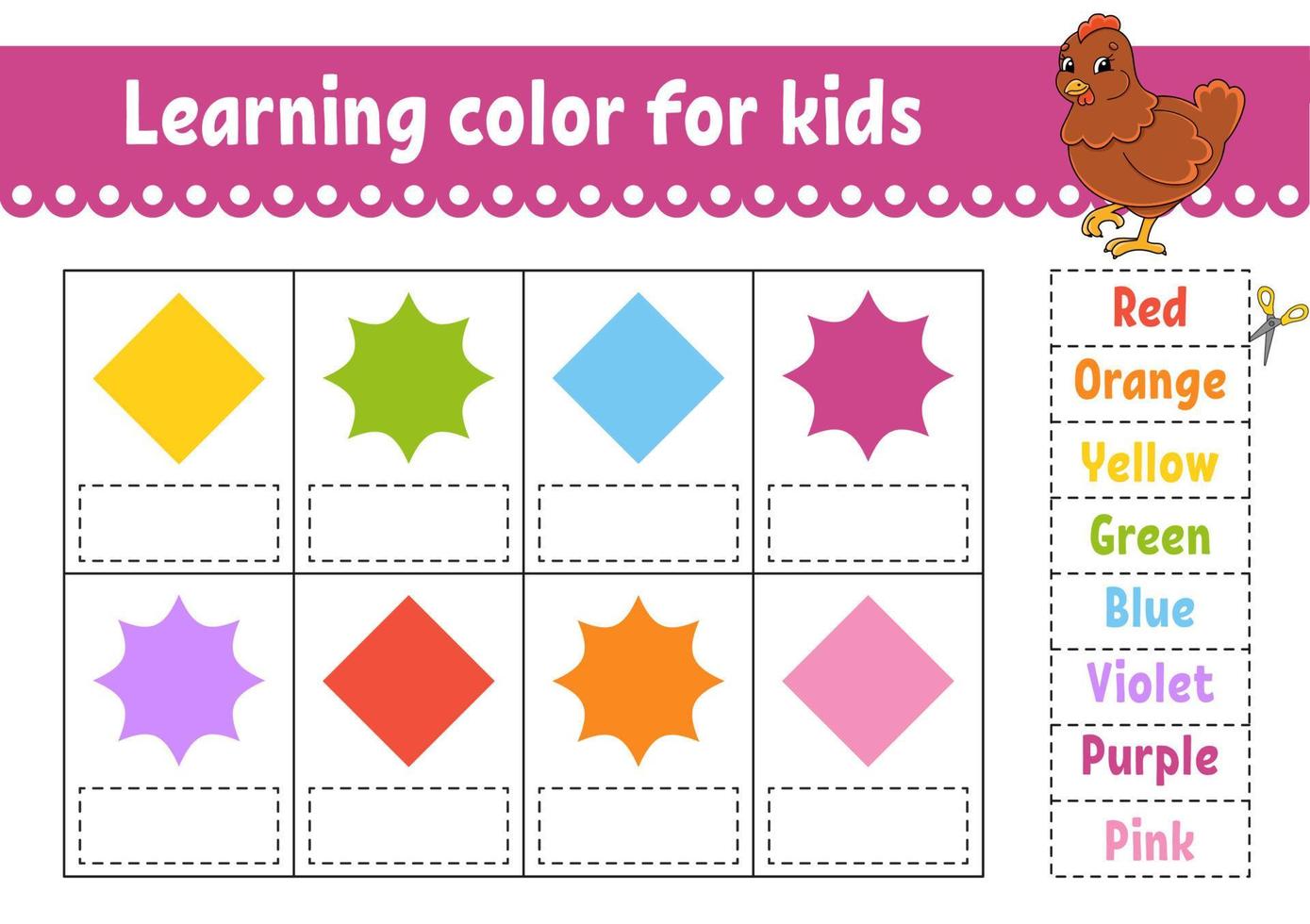 Learning color for kids. Education developing worksheet. Activity page with color pictures. Riddle for children. Isolated vector illustration. Funny character. Easter theme.