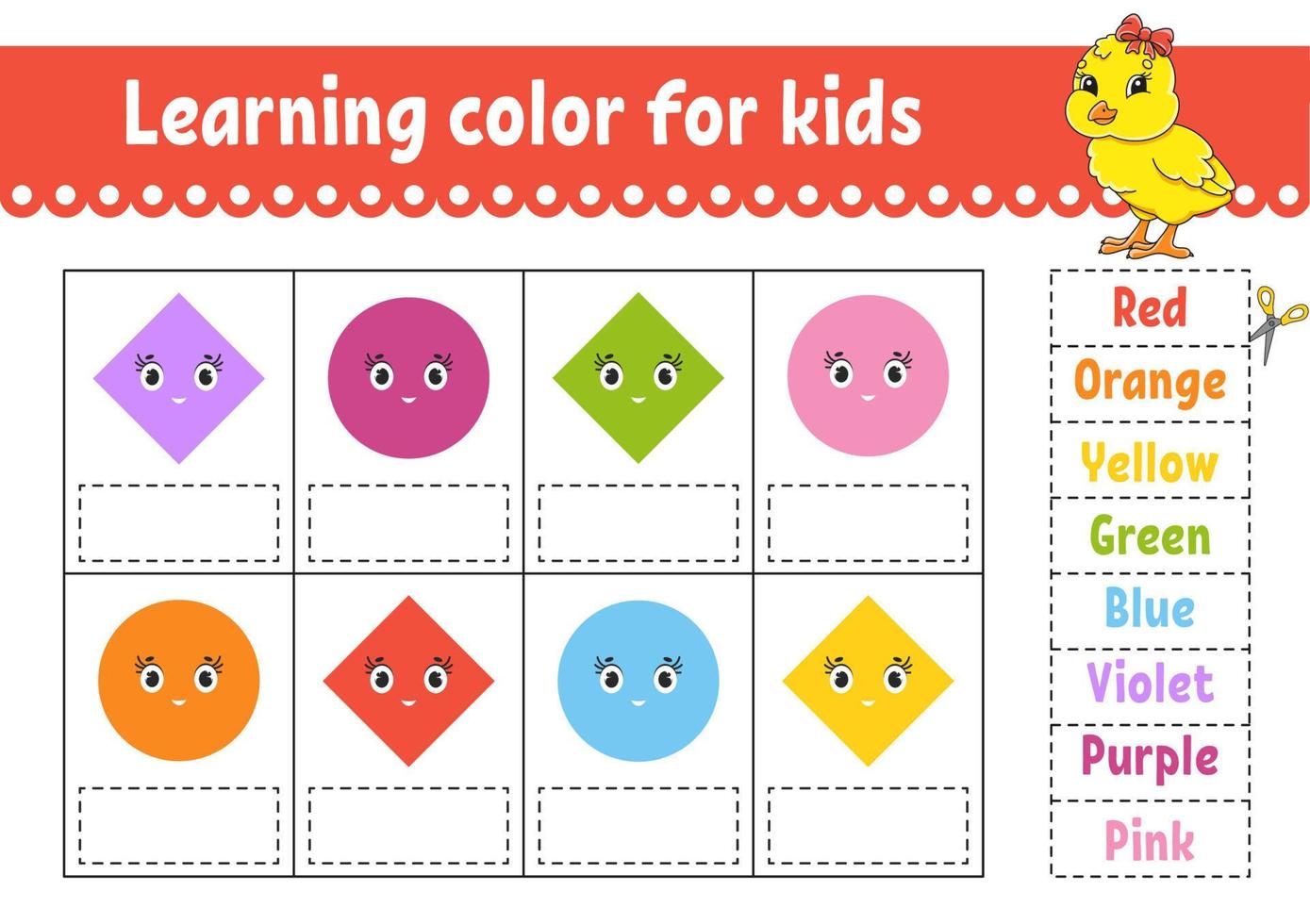 Learning color for kids. Education developing worksheet. Activity page with color pictures. Riddle for children. Isolated vector illustration. Funny character. Easter theme.