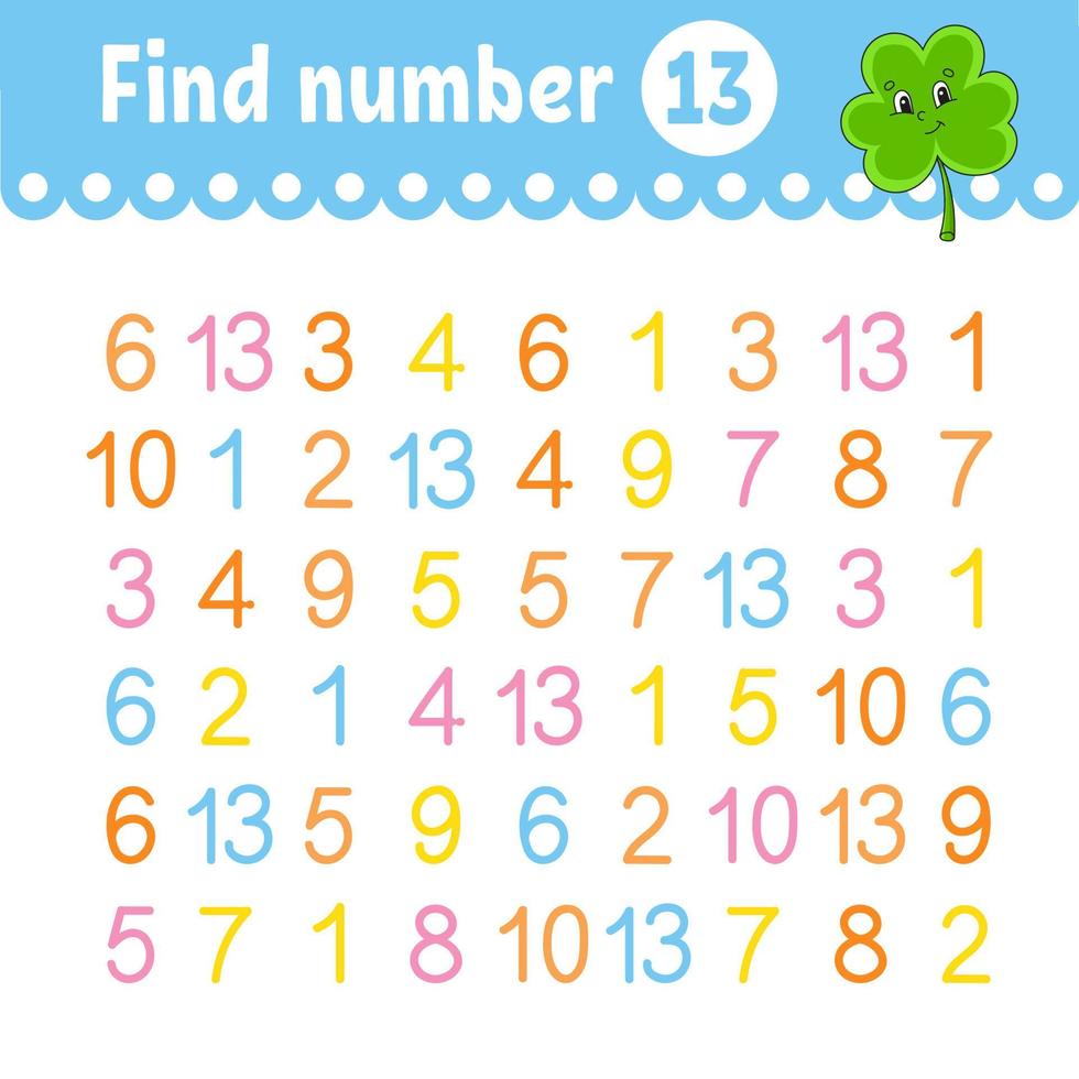 Find number. Education developing worksheet. Activity page with pictures. Game for children. Color isolated vector illustration. Funny character. cartoon style.