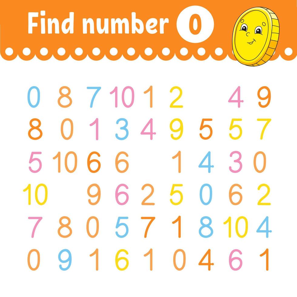 Find number. Education developing worksheet. Activity page with pictures. Game for children. Color isolated vector illustration. Funny character. cartoon style.