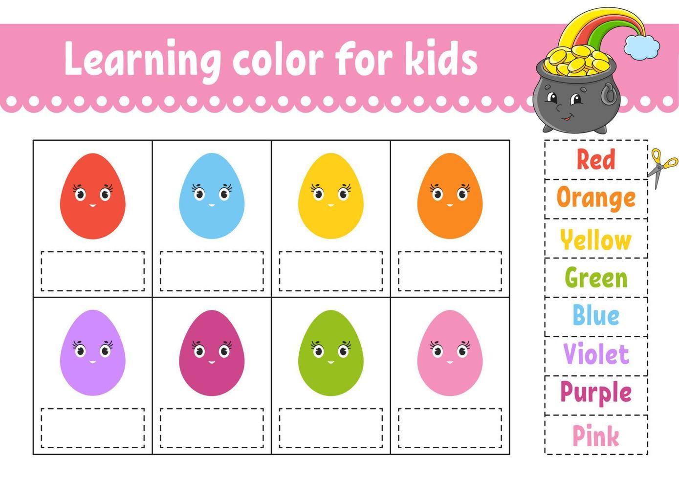 Learning color for kids. Education developing worksheet. Activity page with color pictures. Riddle for children. Isolated vector illustration. Funny character. cartoon style.