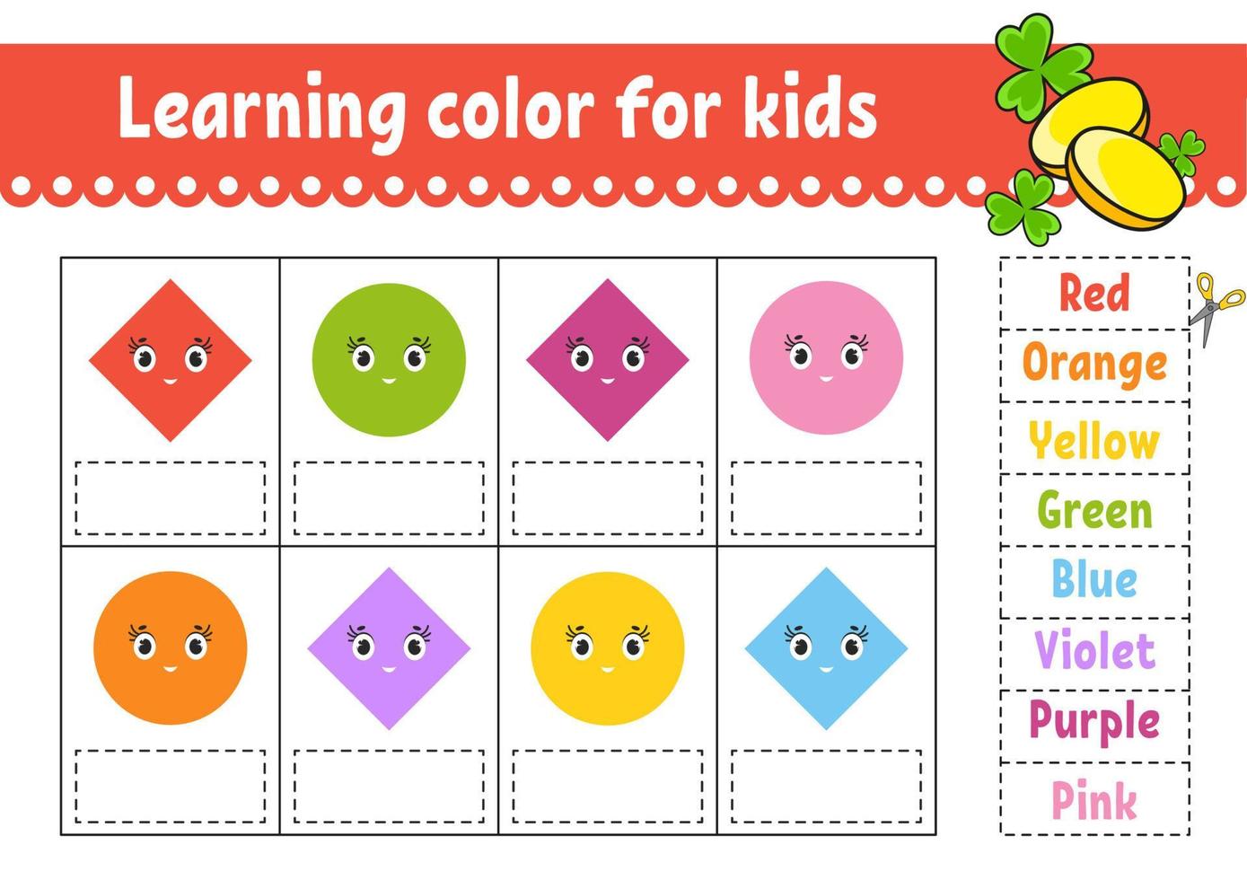 Learning color for kids. Education developing worksheet. Activity page with color pictures. Riddle for children. Isolated vector illustration. Funny character. cartoon style.