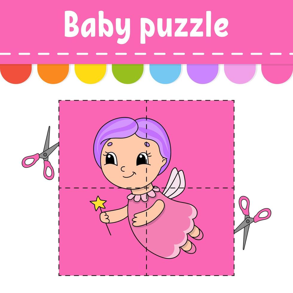 Baby puzzle. Easy level. Flash cards. Cut and play. Color activity worksheet. Game for children. cartoon character. vector