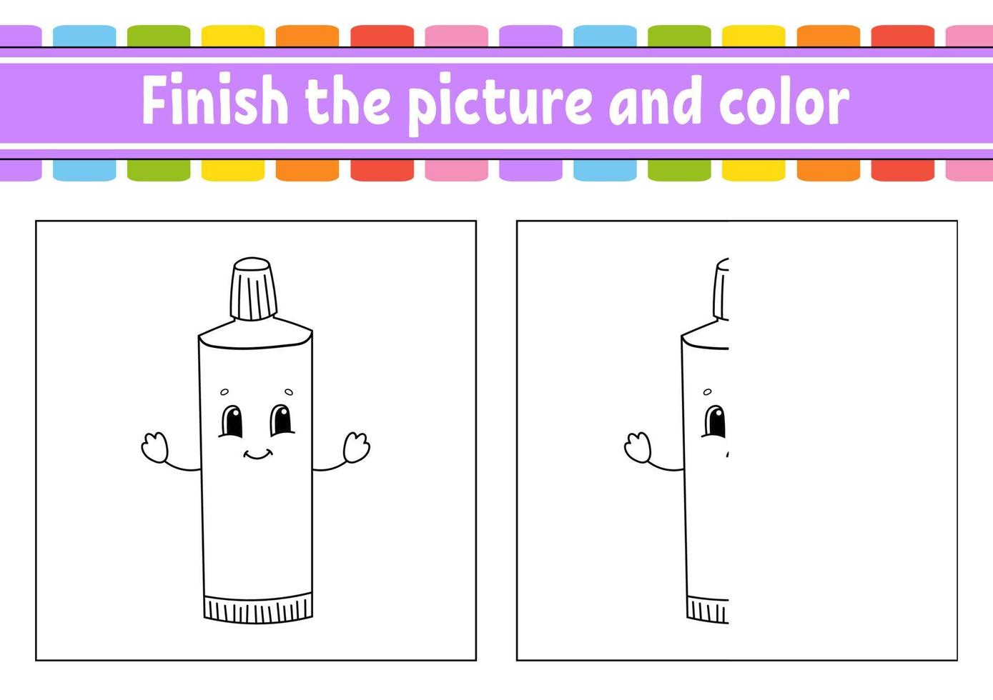 Termine la imagen y coloree. personaje de dibujos animados aislado sobre fondo blanco. para la educación de los niños. hoja de trabajo de actividad. vector