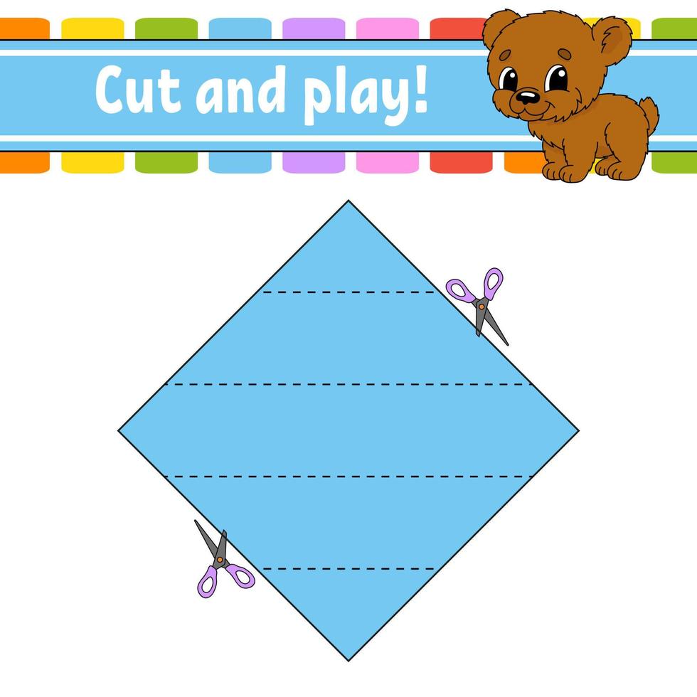 Cut and play. Logic puzzle for kids. Education developing worksheet. Learning game. Activity page. Cutting practice for preschool. Simple flat isolated vector illustration in cute cartoon style.