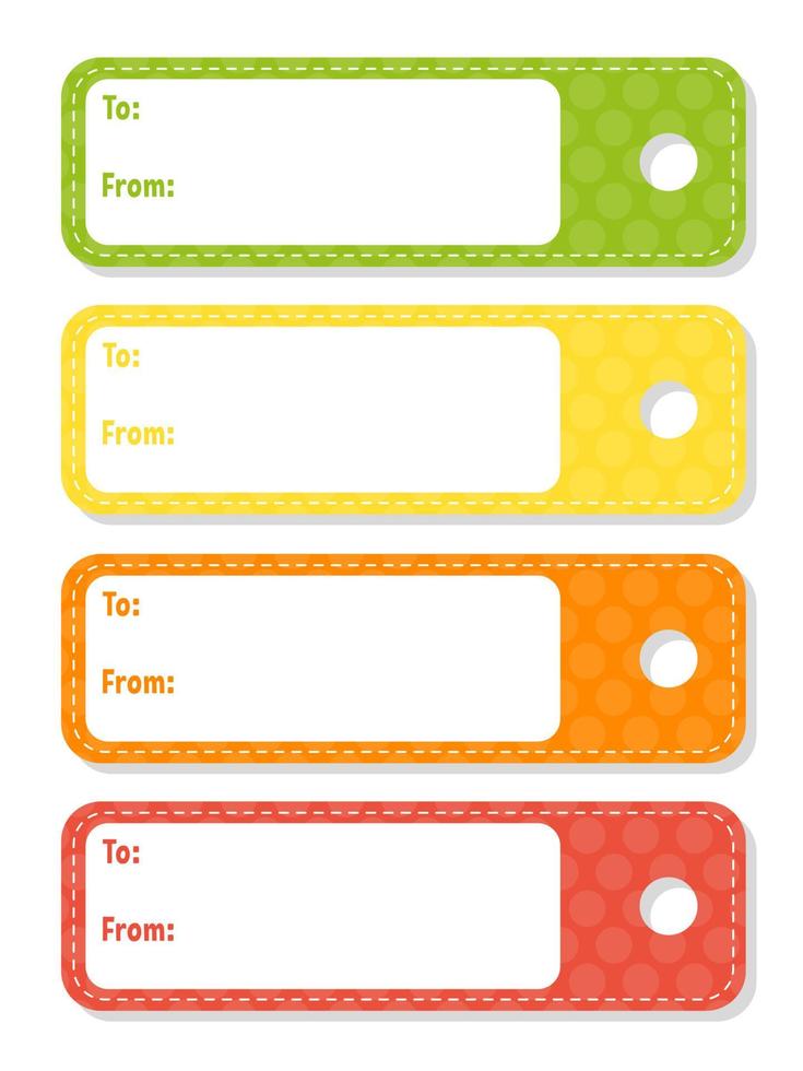 etiquetas de regalo pegatinas brillantes. etiqueta rectangular. para vacaciones con espacio para tu texto. ilustración aislada de vector de color.